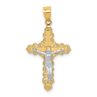 10k Yellow Gold with Rhodium-Plating Filigree Crucifix Pendant 10C1052
