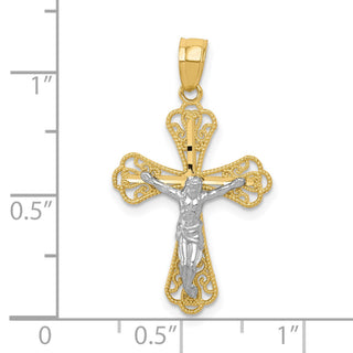 10k Yellow Gold with Rhodium-Plating Filigree Crucifix Pendant 10C1053