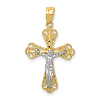 10k Yellow Gold with Rhodium-Plating Filigree Crucifix Pendant 10C1053