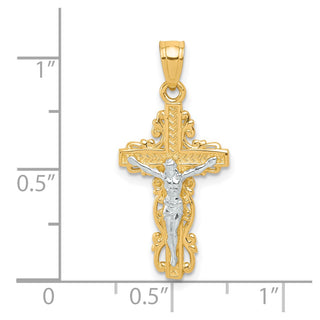10k Yellow Gold with Rhodium-Plating Crucifix Pendant 10C1055