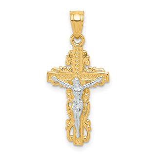 10k Yellow Gold with Rhodium-Plating Crucifix Pendant 10C1055