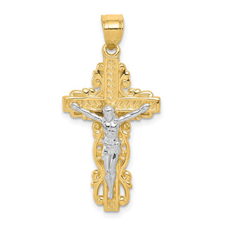 10k Yellow Gold with Rhodium-Plating Crucifix Pendant 10C1056