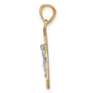 10k Yellow Gold With Rhodium-Plating Small Crucifix Pendant