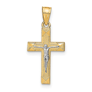 10k Yellow Gold With Rhodium-Plating Small Crucifix Pendant