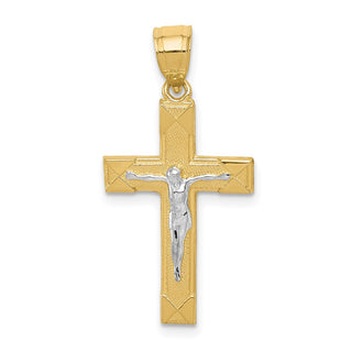 10k Yellow Gold with Rhodium-Plating Crucifix Pendant 10C1058