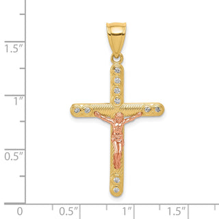 10k Yellow and Rose Gold Cubic Zirconia Crucifix Pendant 10C1060