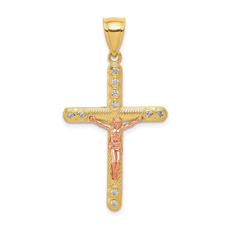 10k Yellow and Rose Gold Cubic Zirconia Crucifix Pendant 10C1060