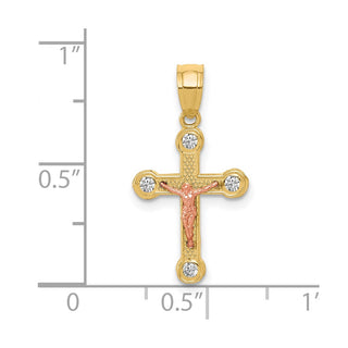 10k Yellow and Rose Gold Small Cubic Zirconia Crucifix Pendant