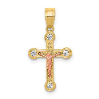 10k Yellow and Rose Gold Small Cubic Zirconia Crucifix Pendant