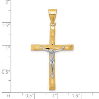 10k Yellow Gold with Rhodium-Plating Diamond-cut Crucifix Pendant 10C1063