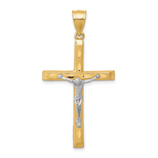 10k Yellow Gold with Rhodium-Plating Diamond-cut Crucifix Pendant 10C1063