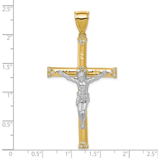 10k Yellow Gold with Rhodium-Plating Cubic Zirconia Crucifix Pendant 10C1064
