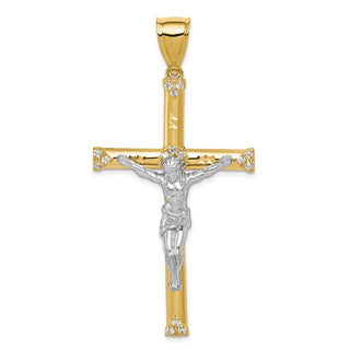 10k Yellow Gold with Rhodium-Plating Cubic Zirconia Crucifix Pendant 10C1064