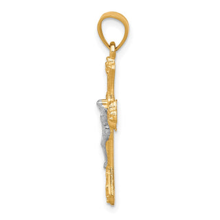 10k Yellow Gold with Rhodium-Plating Fleur de Lis Crucifix Pendant 10C1067