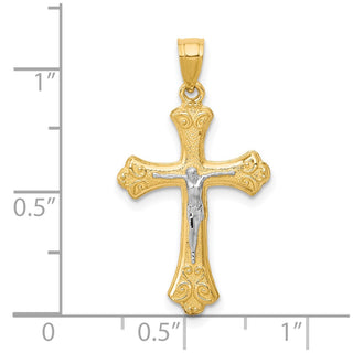 10k Yellow Gold with Rhodium-Plating Fleur de Lis Crucifix Pendant 10C1067