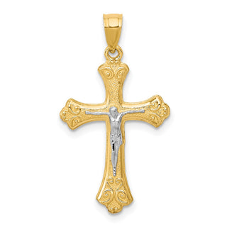 10k Yellow Gold with Rhodium-Plating Fleur de Lis Crucifix Pendant 10C1067