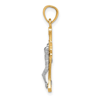 10k Yellow Gold with Rhodium-Plating Filigree Crucifix Pendant 10C1071