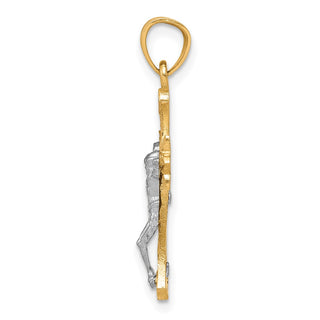 10k Yellow Gold with Rhodium-Plating Filigree Crucifix Pendant 10C1071