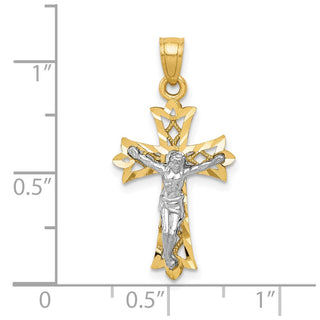 10k Yellow Gold with Rhodium-Plating Filigree Crucifix Pendant 10C1071