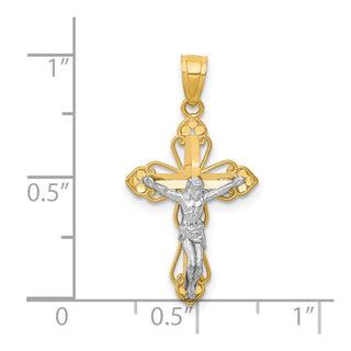 10k Yellow Gold with Rhodium-Plating Filigree Crucifix Pendant 10C1072