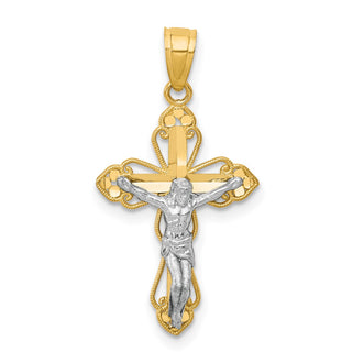 10k Yellow Gold with Rhodium-Plating Filigree Crucifix Pendant 10C1072