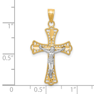 10k Yellow Gold with Rhodium-Plating Diamond-cut Crucifix Pendant 10C1078