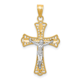 10k Yellow Gold with Rhodium-Plating Diamond-cut Crucifix Pendant 10C1078
