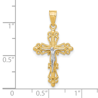 10k Yellow Gold with Rhodium-Plating Crucifix Pendant 10C1082