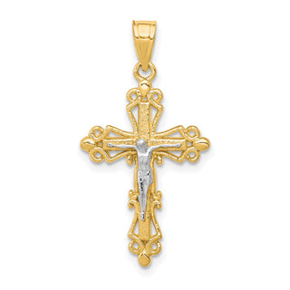 10k Yellow Gold with Rhodium-Plating Crucifix Pendant 10C1082