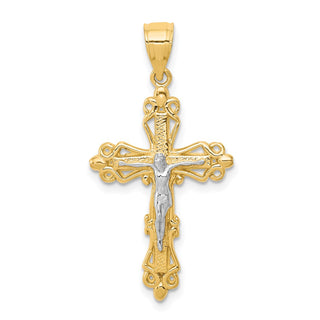 10k Yellow Gold with Rhodium-Plating Crucifix Pendant 10C1083
