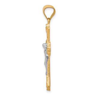 10k Yellow Gold with Rhodium-Plating Fleur de Lis Crucifix Pendant 10C1084