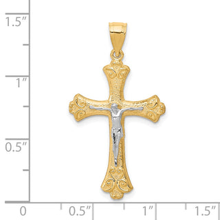 10k Yellow Gold with Rhodium-Plating Fleur de Lis Crucifix Pendant 10C1084