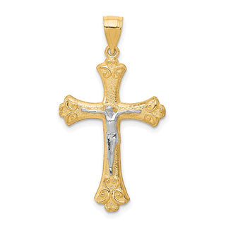 10k Yellow Gold with Rhodium-Plating Fleur de Lis Crucifix Pendant 10C1084
