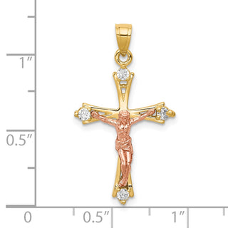 10k Yellow and Rose Gold Cubic Zirconia Crucifix Pendant 10C1088