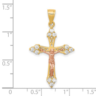 10k Yellow and Rose Gold Cubic Zirconia Crucifix Pendant 10C1090