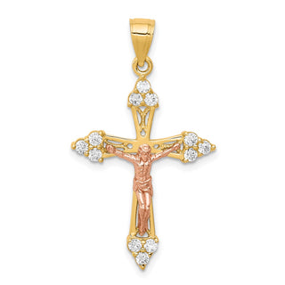 10k Yellow and Rose Gold Cubic Zirconia Crucifix Pendant 10C1090
