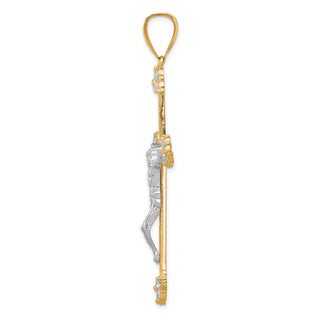 10k Yellow Gold with Rhodium-Plating Cubic Zirconia Crucifix Pendant 10C1091