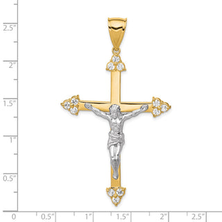 10k Yellow Gold with Rhodium-Plating Cubic Zirconia Crucifix Pendant 10C1091