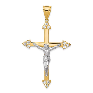 10k Yellow Gold with Rhodium-Plating Cubic Zirconia Crucifix Pendant 10C1091