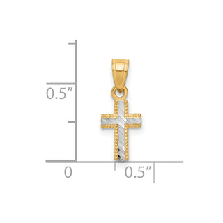 10k Yellow Gold with Rhodium-Plating Tiny Diamond-cut Cross Pendant 10C1092