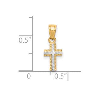 10k Yellow Gold with Rhodium-Plating Tiny Diamond-cut Cross Pendant 10C1092