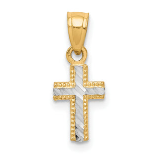 10k Yellow Gold with Rhodium-Plating Tiny Diamond-cut Cross Pendant 10C1092