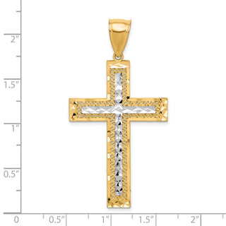 10k Yellow Gold with Rhodium-Plating Shiny-Cut Cross Pendant 10C1105