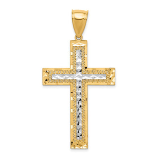 10k Yellow Gold with Rhodium-Plating Shiny-Cut Cross Pendant 10C1105