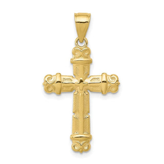 10k Yellow Gold Fleur De Lis Cross Pendant