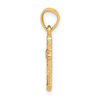 10k Yellow Gold with Rhodium-Plating Diamond-cut Cross Pendant 10C1120
