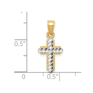 10k Yellow Gold with Rhodium-Plating Diamond-cut Cross Pendant 10C1120
