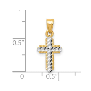 10k Yellow Gold with Rhodium-Plating Diamond-cut Cross Pendant 10C1120