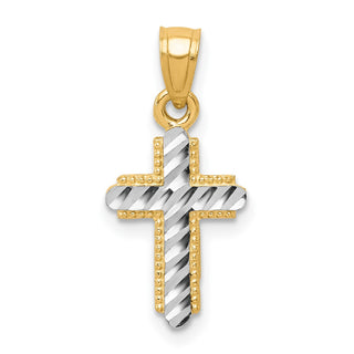 10k Yellow Gold with Rhodium-Plating Diamond-cut Cross Pendant 10C1120