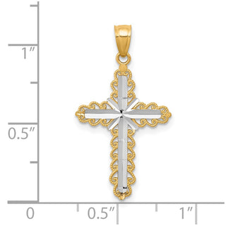 10k Yellow Gold with Rhodium-Plating Diamond-cut Cross Pendant 10C1125